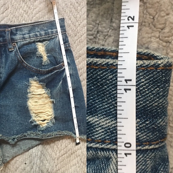 High Waisted Lightly Distressed Denim Shorts. - Picture 5 of 5